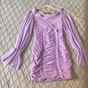 Chiffon ruffled lavender long sleeve dress